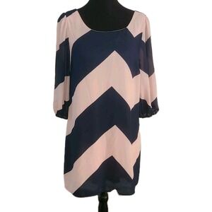 Stunning GB Gianni Bini Navy & Peach Chevron Mini Dress with Dramatic Bow Back